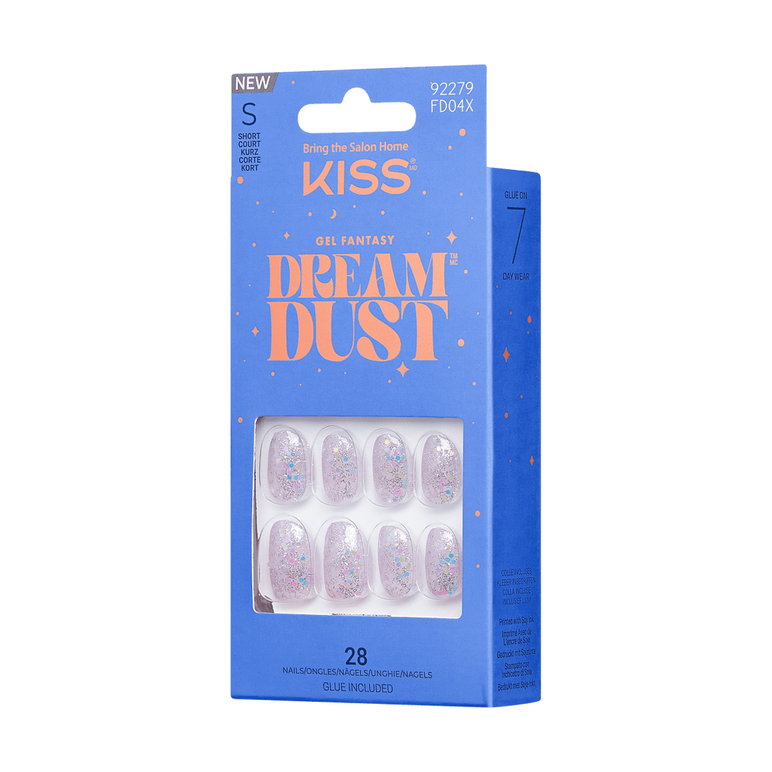 KISS Gel Fantasy Dreamdust, Press-On Nails, Love Ya, Purple, Short Oval, 28ct