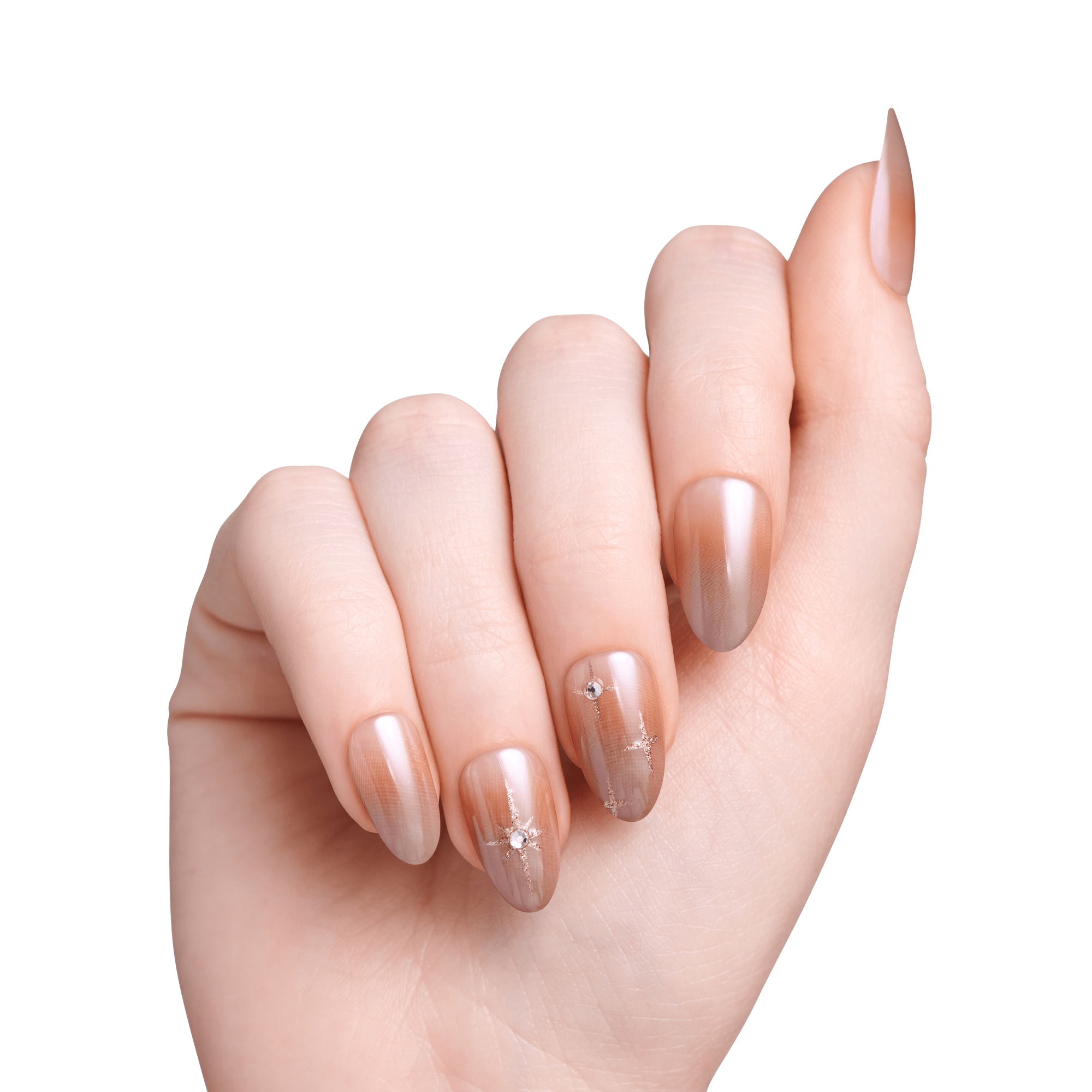 Impress Design No Glue Fake Press On Nails - Crisp | 3D & Jewel Design, Brown, Medium, Almond, Manicure