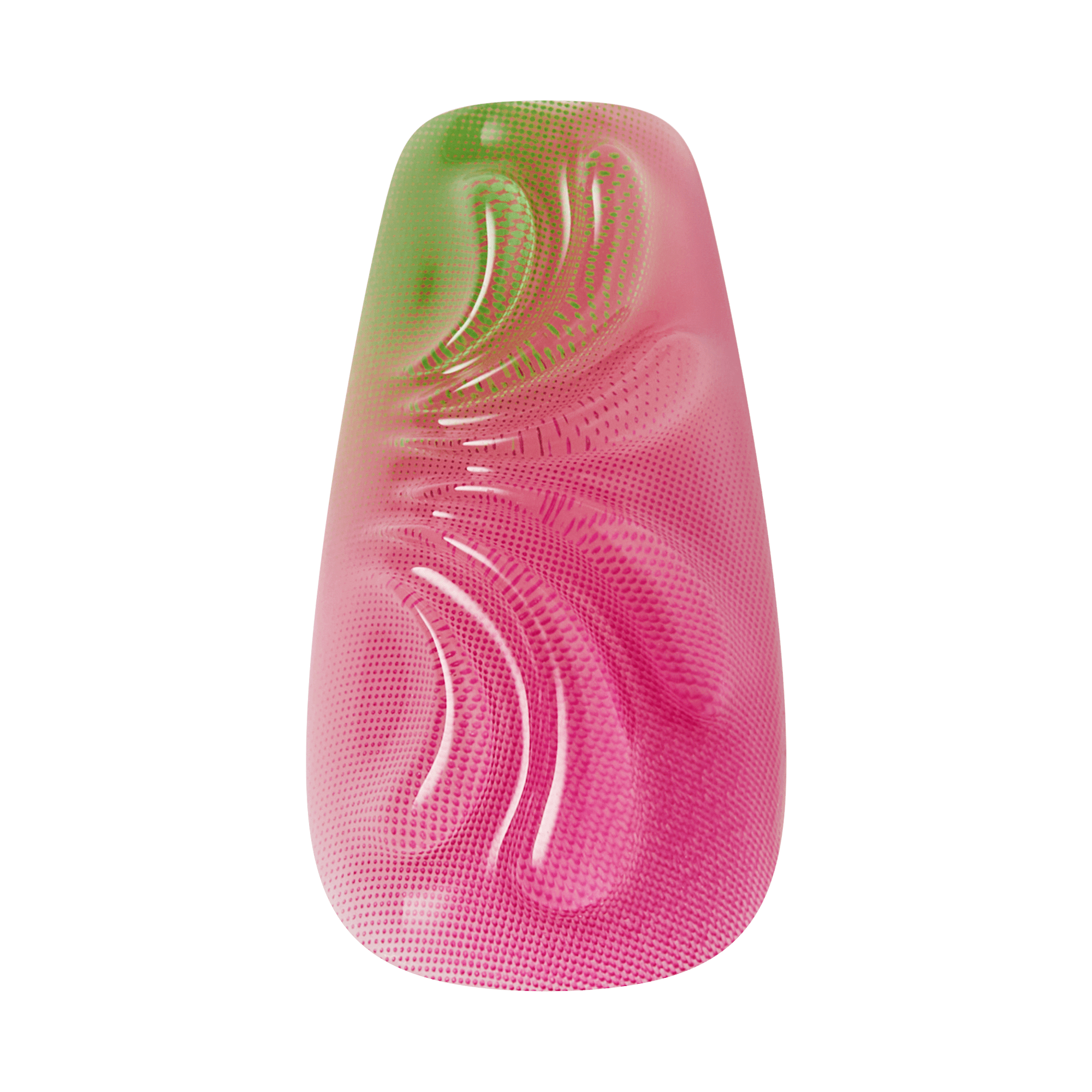 Single oval-shaped press-on nail with pink and green ombre gradient design on a transparent background