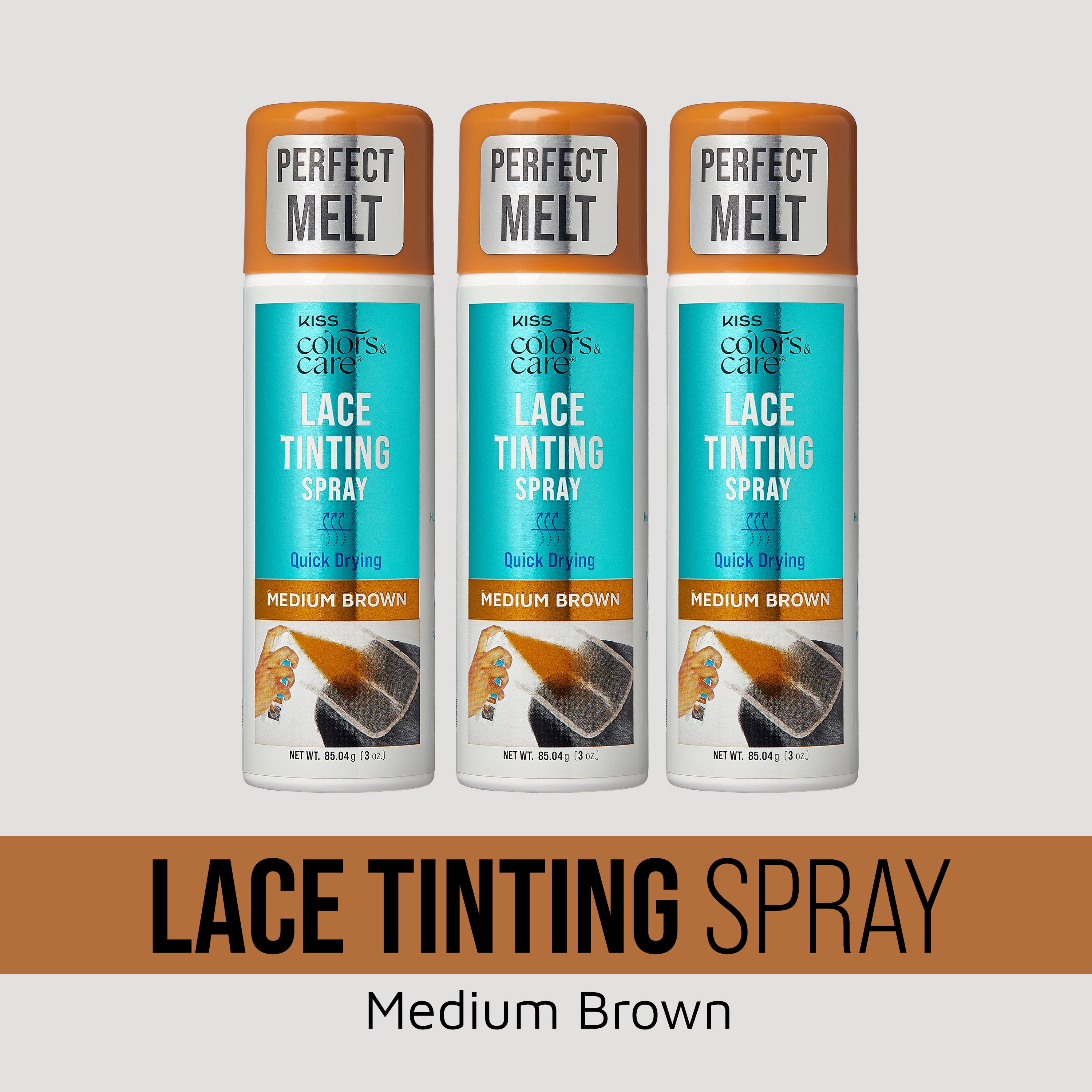 Kiss Colors & Care Perfect Melt Lace Tinting Spray Medium Brown, 3oz bottles