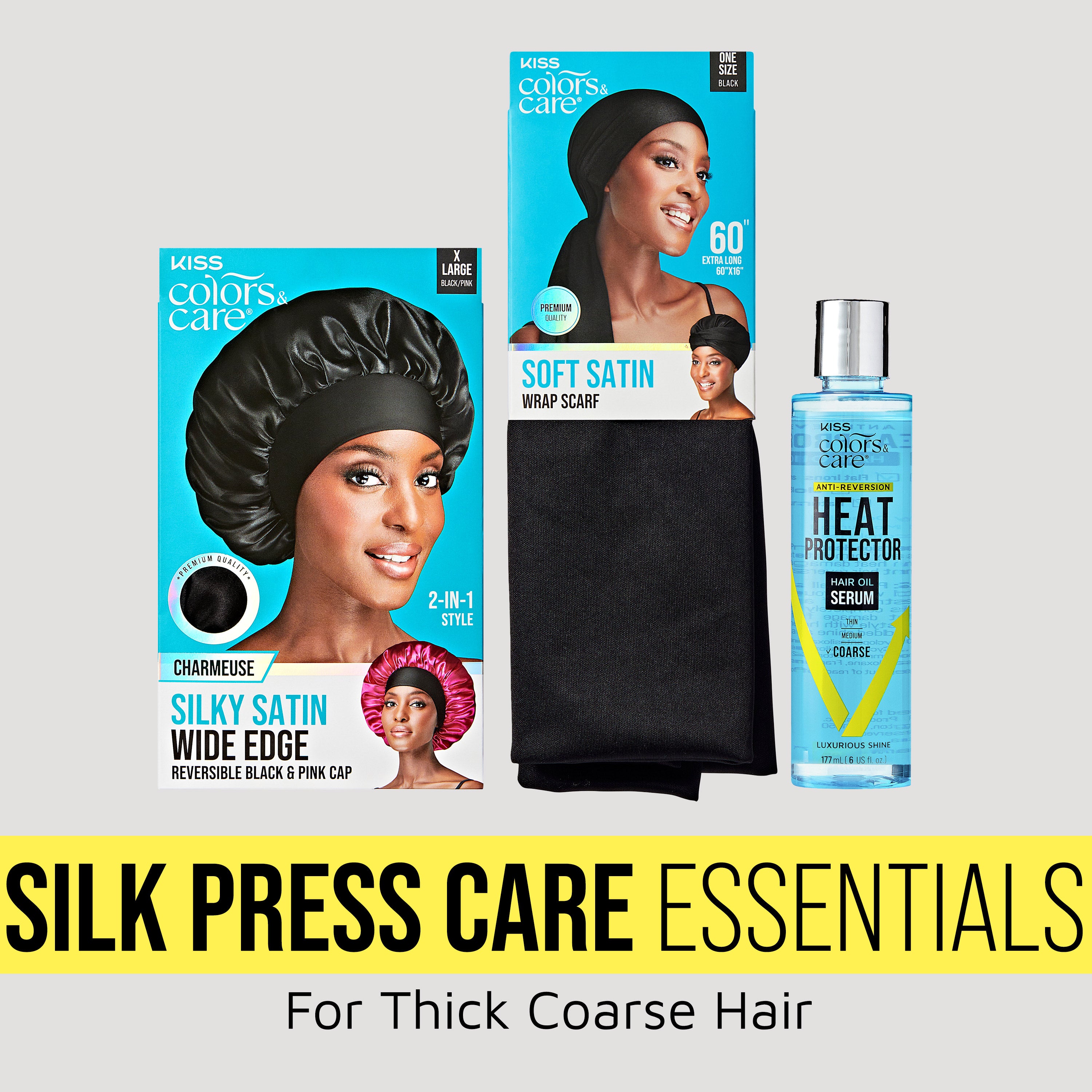 KISS Colors & Care Silk Press Care Essentials Bundle - Hair Oil Serum