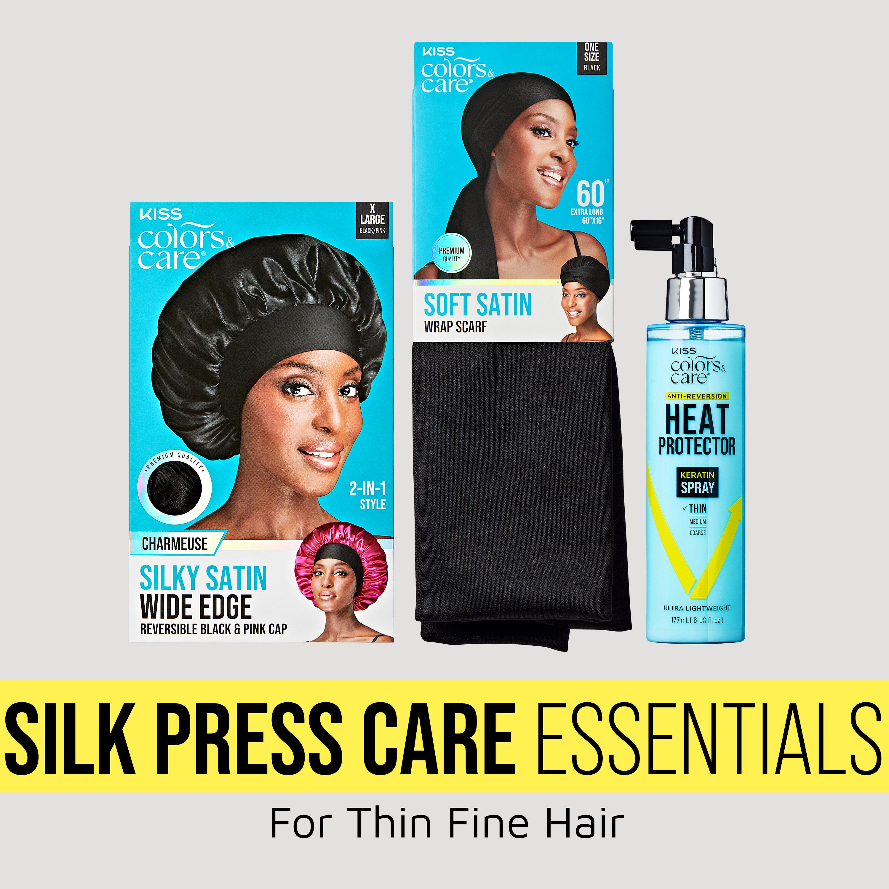 KISS Colors & Care Silk Press Care Essentials Bundle - Keratin Spray