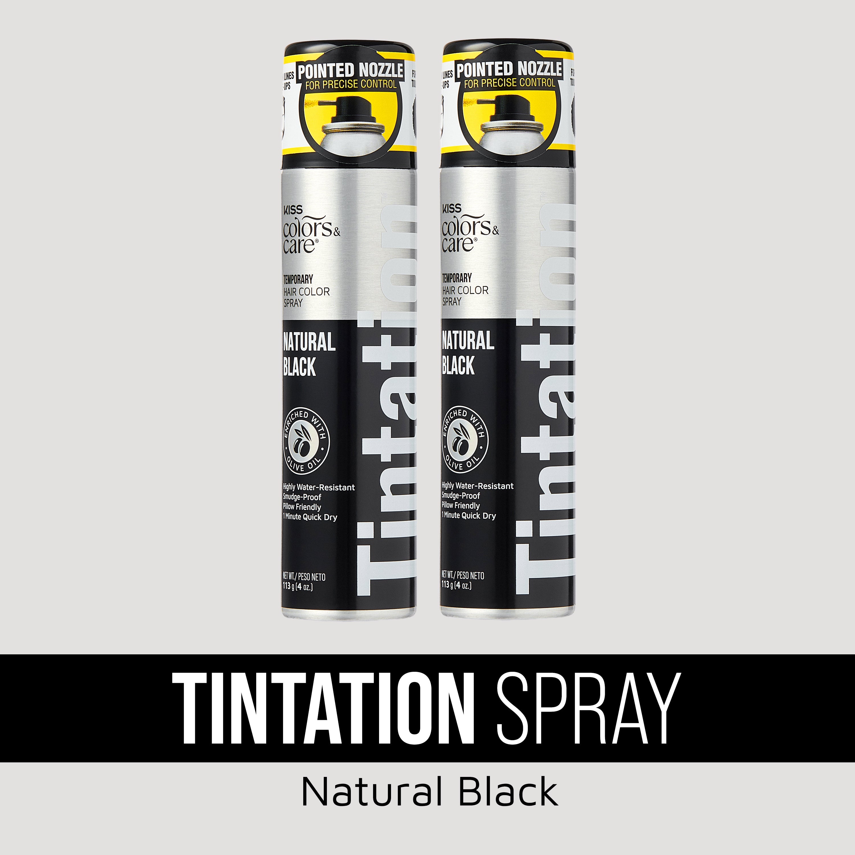 Miss Colors & Care Tintation Spray Natural Black hair color spray, 2-pack with pointed nozzle