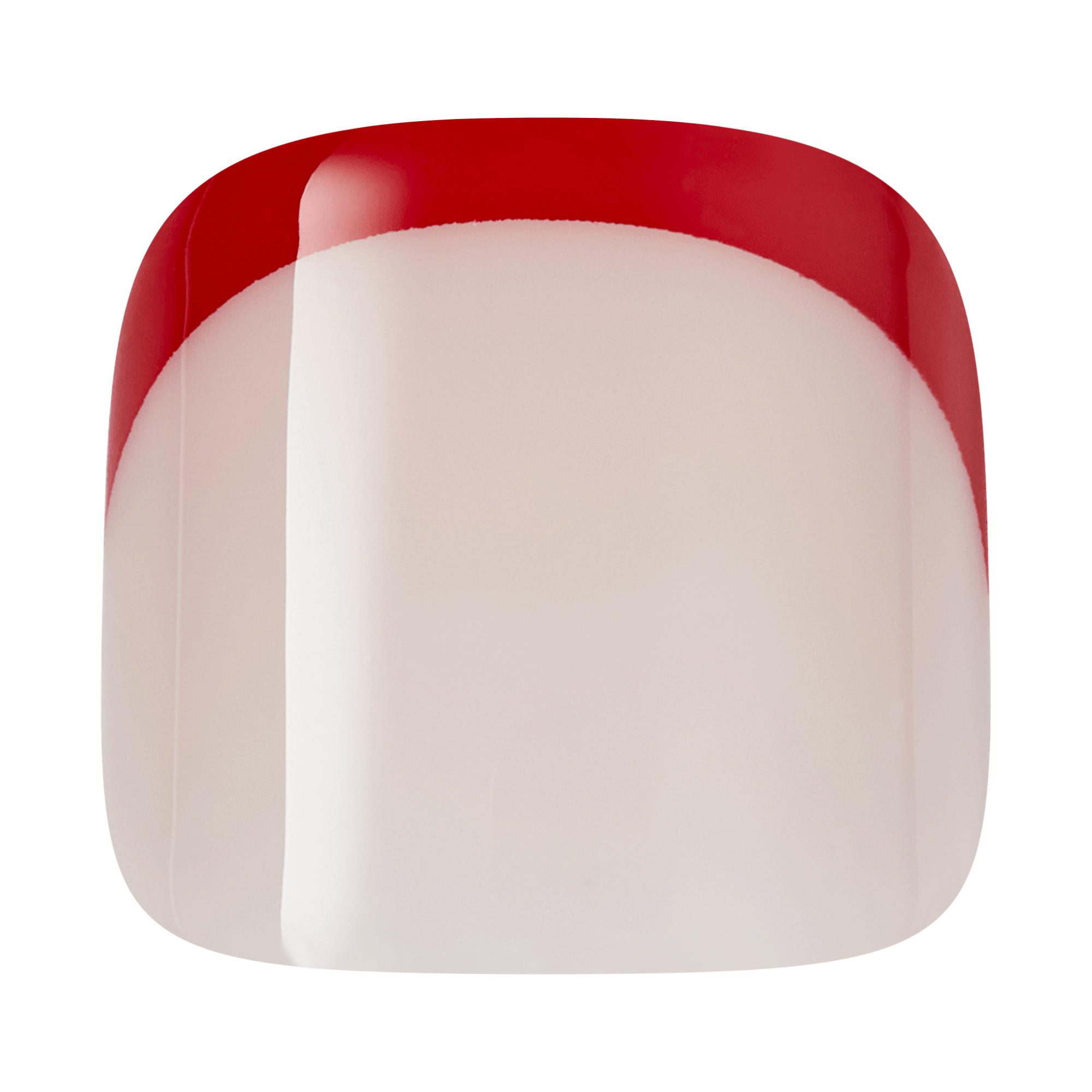 Square press on nail with red top and white bottom on a transparent background