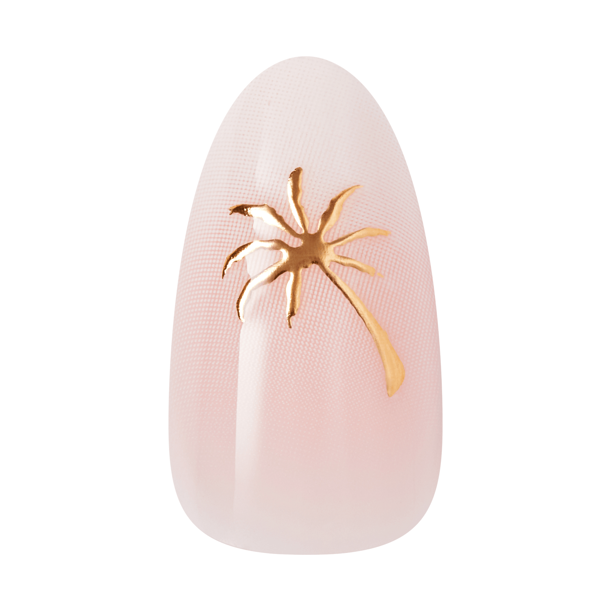 Gold spider design on a pink nail with a green background