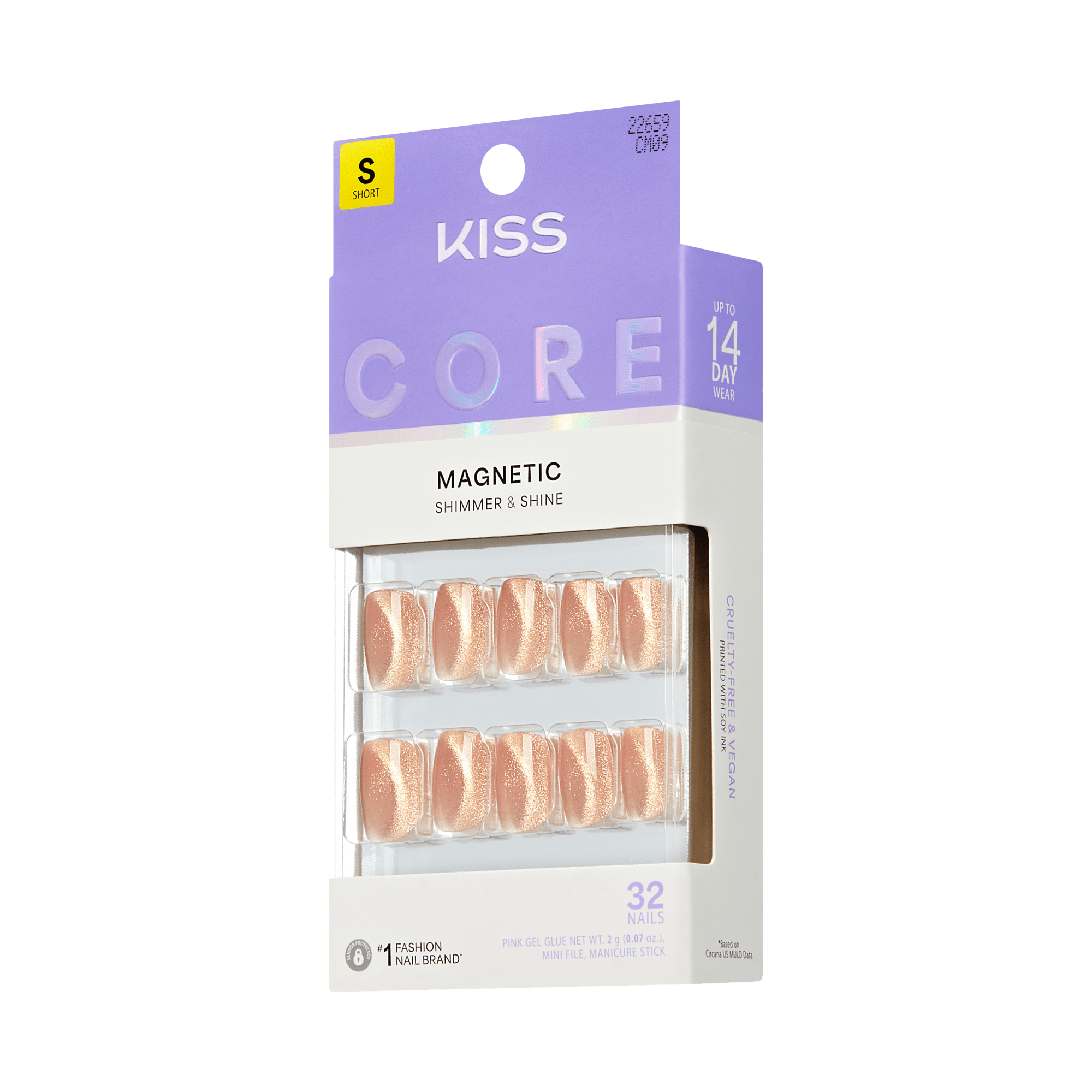 Kiss Core Magnetic Press On Fake Glue Nails - Bedazzling | Design, Pink, Short, Squoval