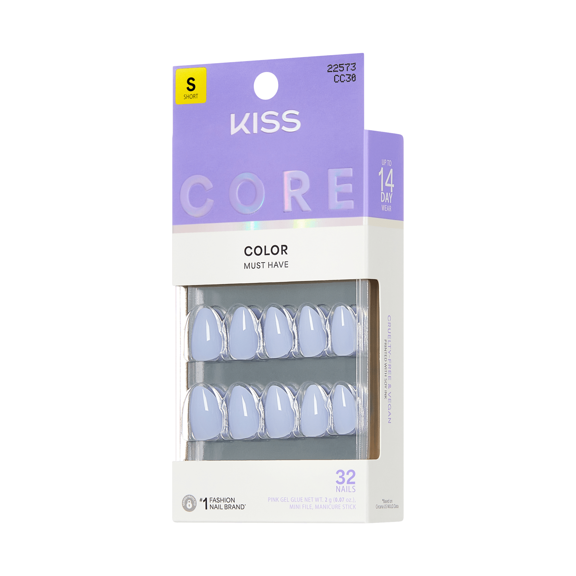 KISS Core Color Must Have Short Nails in Lavender, 32 Count Package
