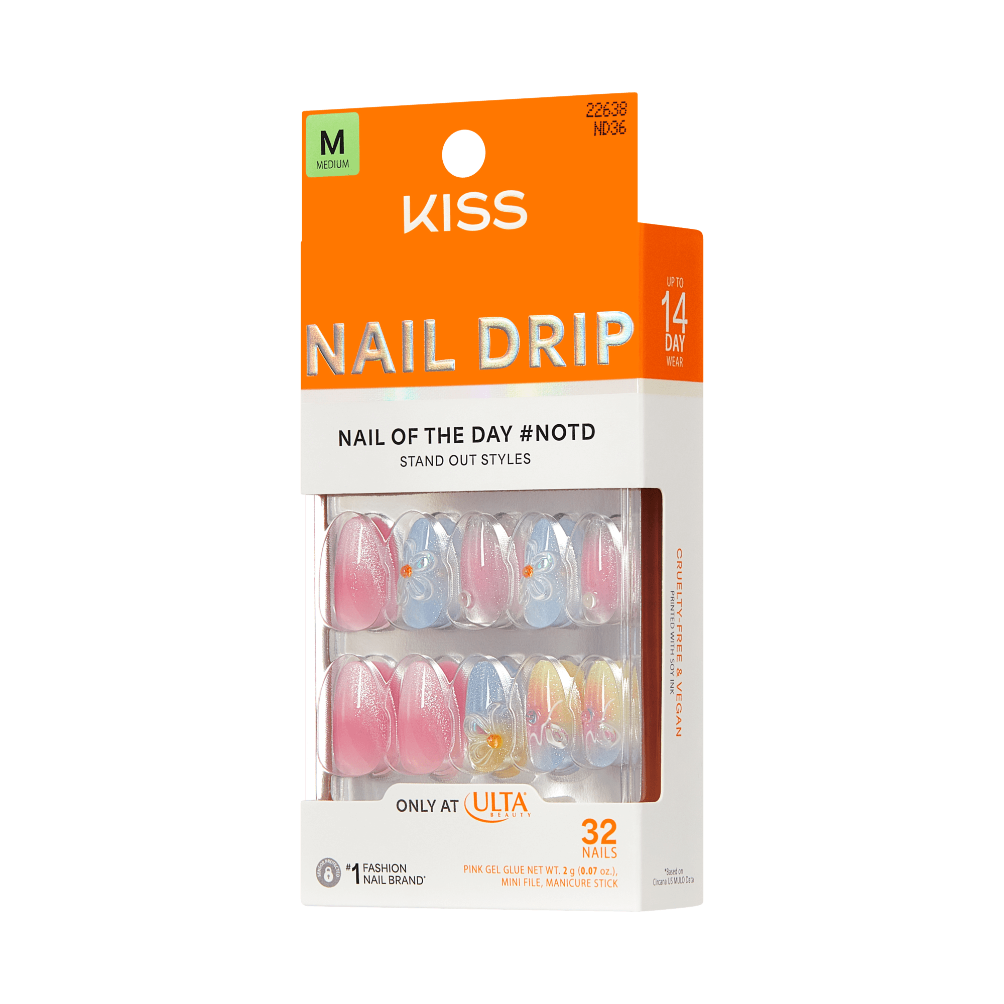 KISS Nail Drip press-on nails, Nail of the Day collection, 32 nails, Medium size.