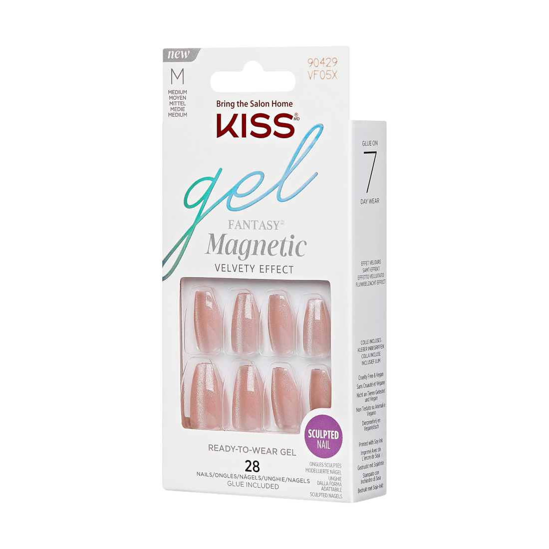 KISS Gel Fantasy, Press-On Nails, Compass, Nude, Med Coffin, 28ct