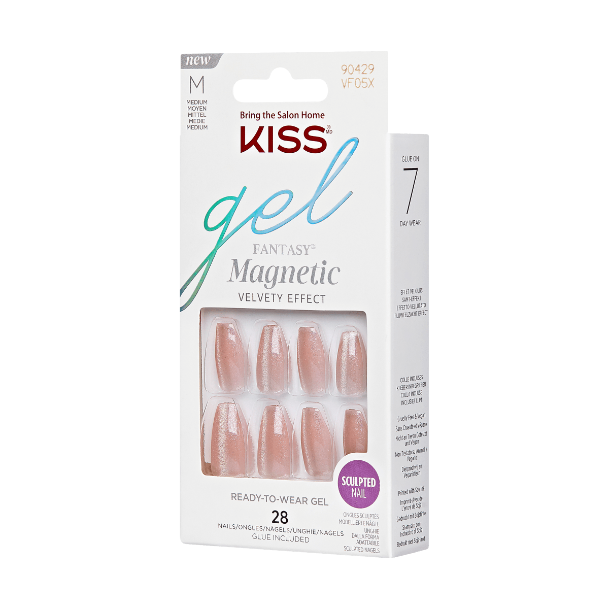 KISS Gel Fantasy, Press-On Nails, Compass, Nude, Med Coffin, 28ct