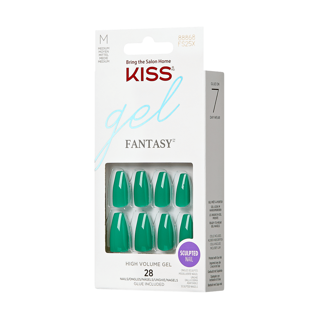 KISS Gel Fantasy, Press-On Nails, Blossom, Green, Med Coffin, 28ct