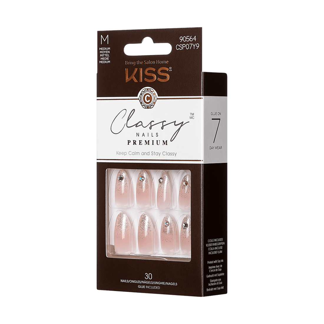 KISS Classy Nails Premium, Press-On Nails, Ever After, Beige, Med Almond, 30ct