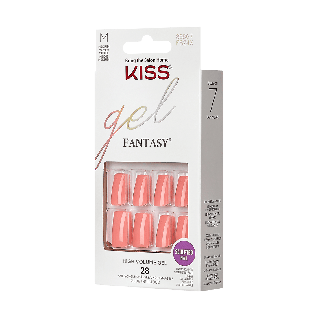 KISS Gel Fantasy, Press-On Nails, Blooming Season, Pink, Med Square, 28ct