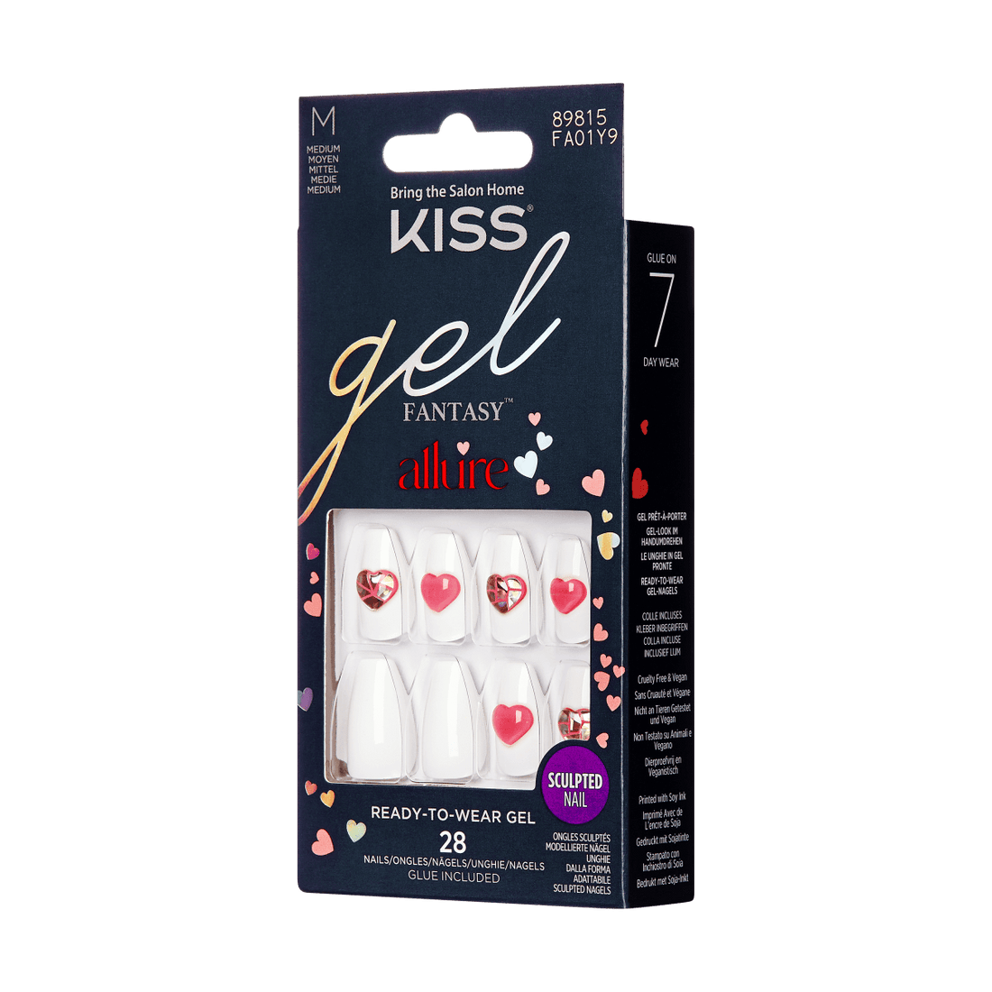 KISS Gel Fantasy, Press-On Nails, Be My Angel, White, Med Coffin, 28ct