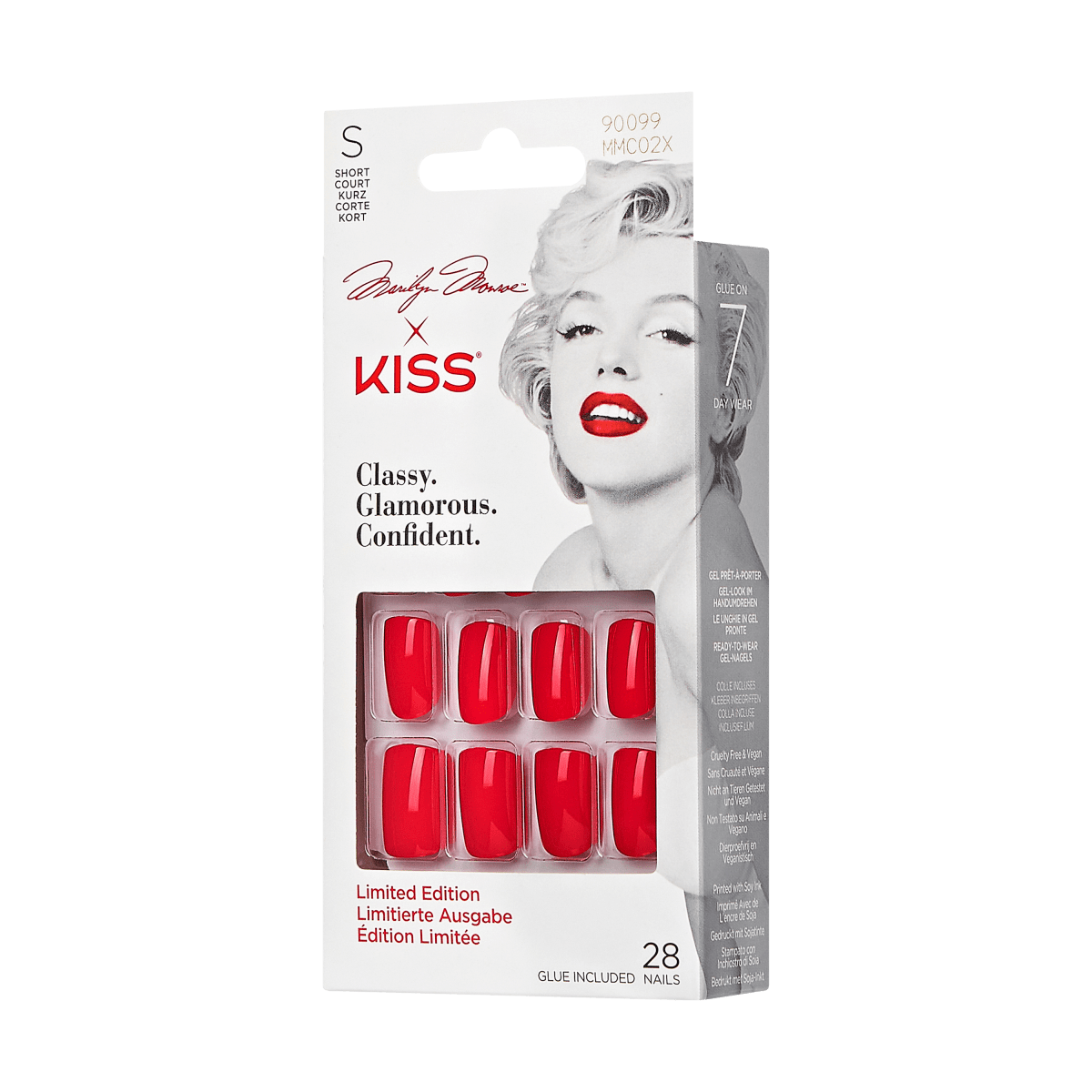 Marilyn Monroe x KISS Limited Edition Press-On Nails, Solid Red, Short Square, 31 Ct.