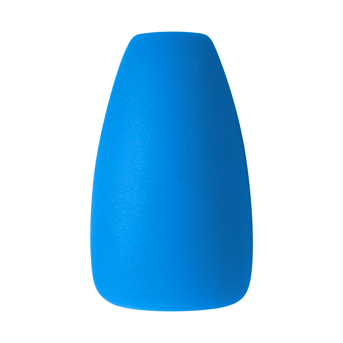 Bright blue, matte-finish false nail tip with a squared-off shape shown against a transparent background.