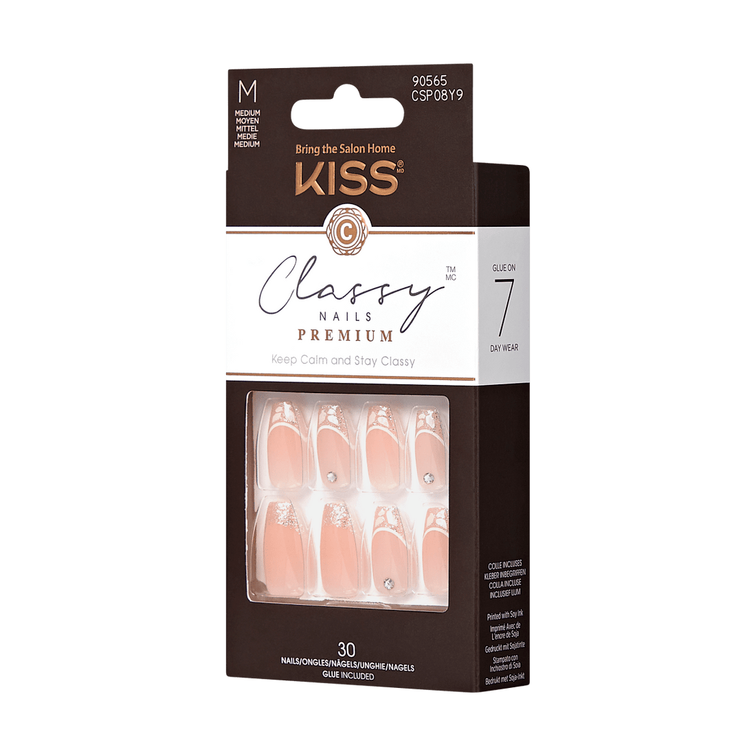 KISS Classy Nails Premium, Press-On Nails, The Big Day, Beige, Med Coffin, 30ct
