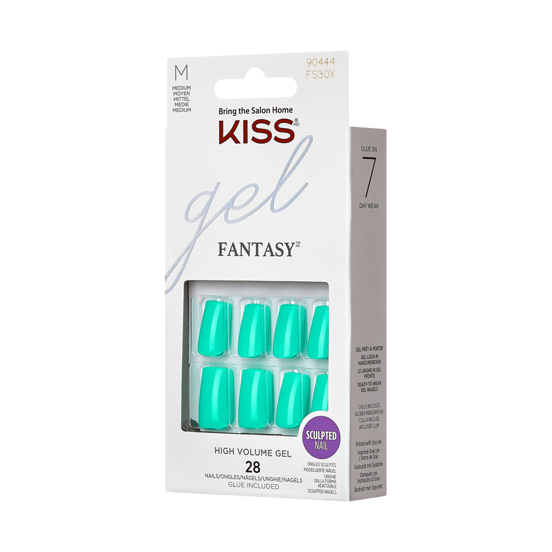 KISS Gel Fantasy, Press-On Nails, Saturn, Green, Med Square, 28ct