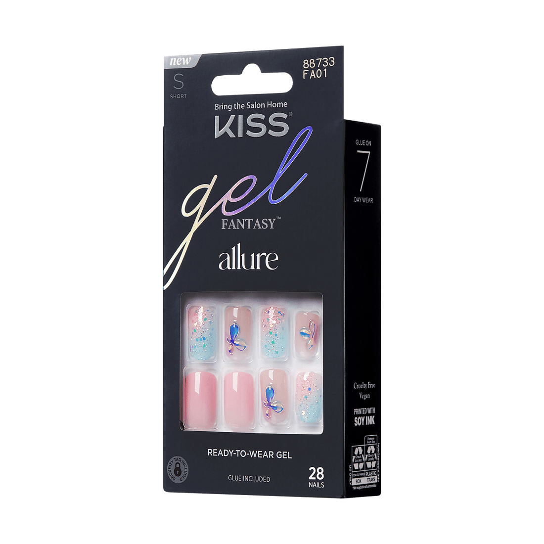 KISS Gel Fantasy, Press-On Nails, Variation, Pink, Short Squoval, 28ct