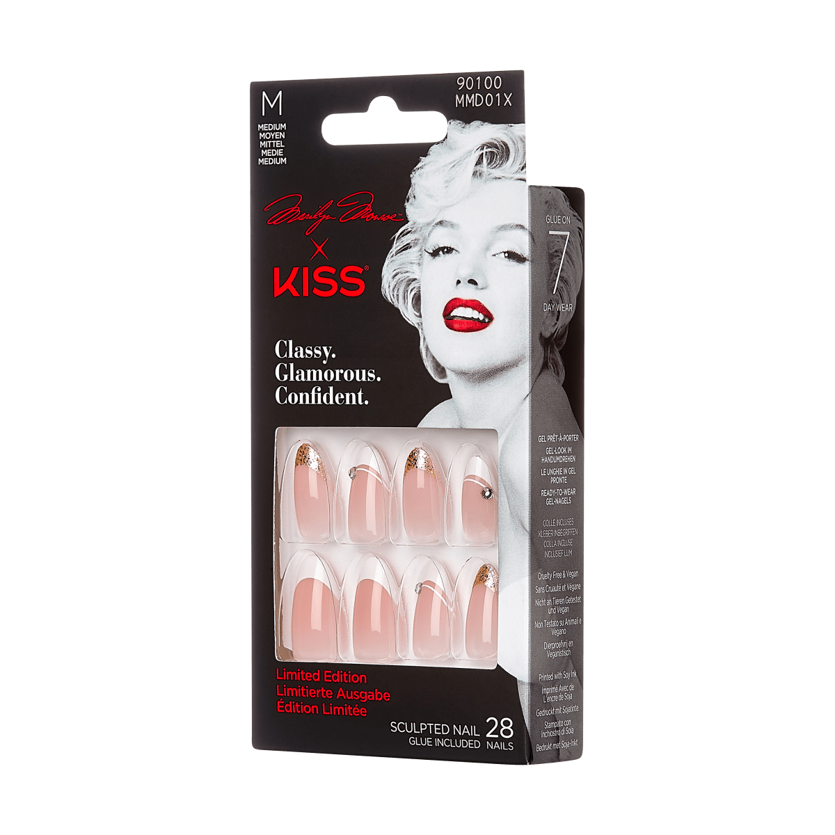 Marilyn Monroe x KISS Limited Edition Press-On Nails, White French, Medium Almond, 31 Ct.