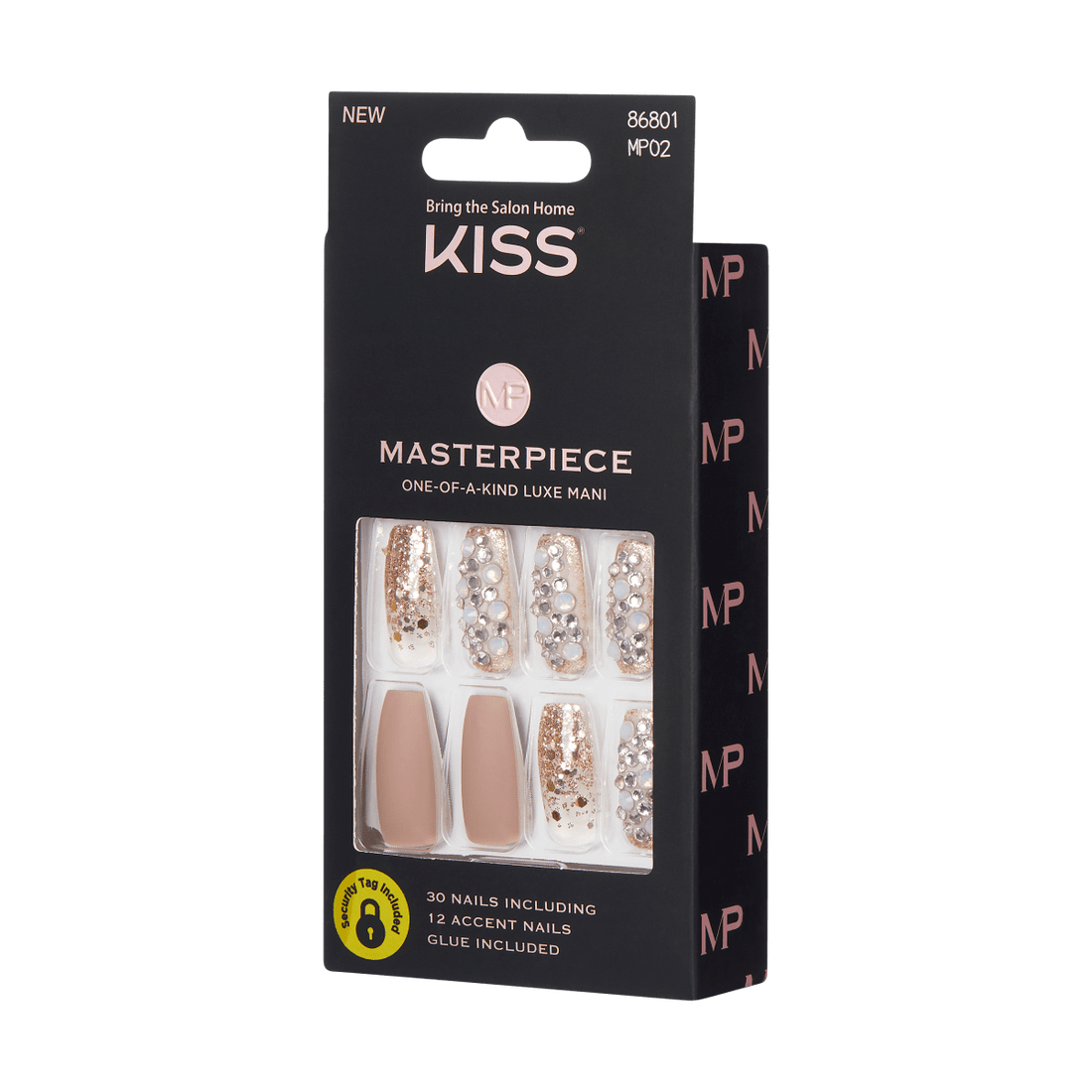 KISS Masterpiece, Press-On Nails, Heirloom, Beige, Long Coffin, 30ct