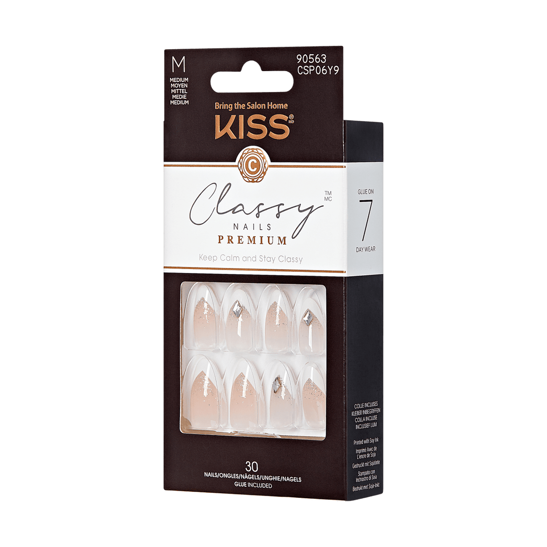 KISS Classy Nails Premium, Press-On Nails, Say Yes, White, Med Almond, 30ct
