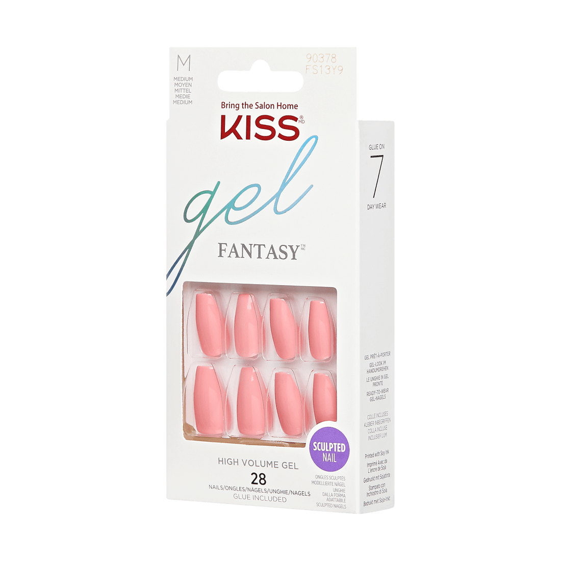 KISS Gel Fantasy, Press-On Nails, Like Candy, Pink, Med Coffin, 28ct