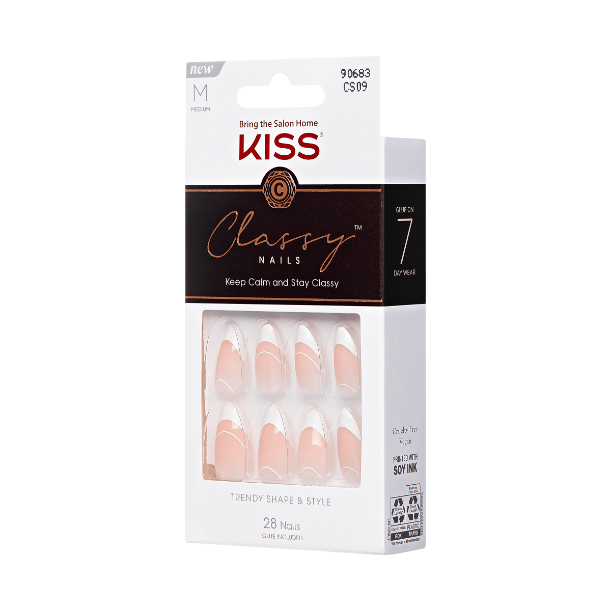 KISS Classy Press-On Nails, Gimme More, White French, Medium Almond, 31 Ct.
