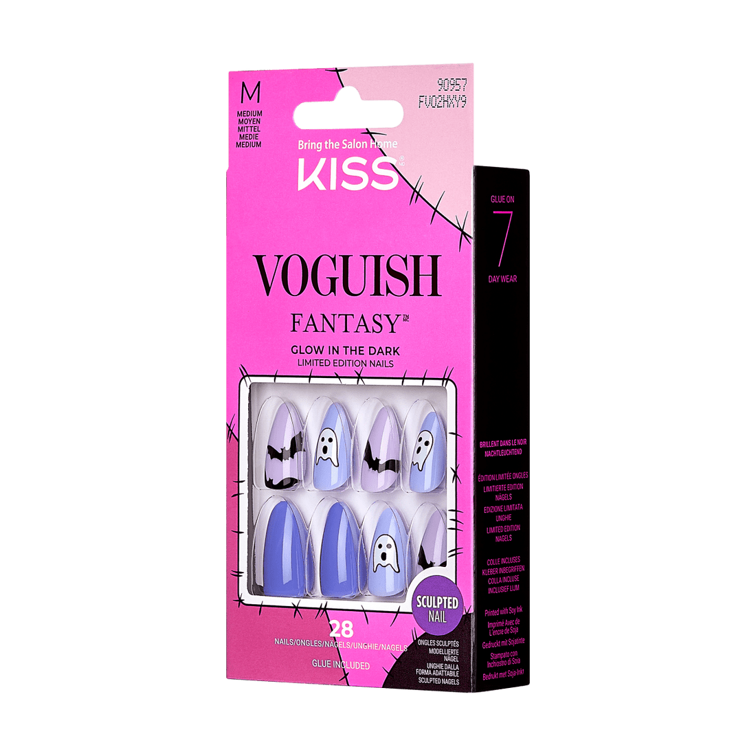 KISS Voguish Fantasy, Press-On Nails, After Midnight, Purple, Med Almond, 28ct