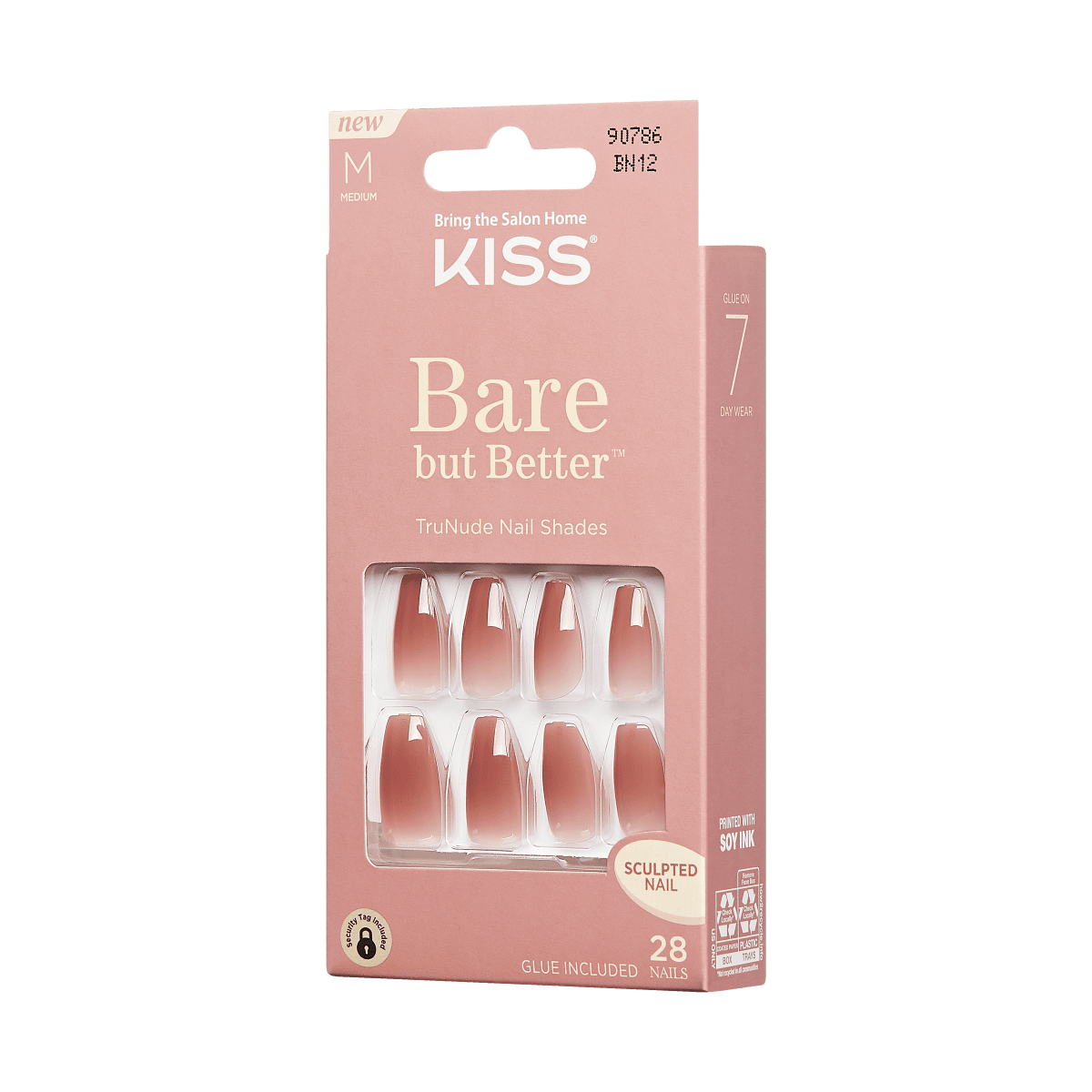 KISS Bare But Better, Press-On Nails, Nude Lipstick, Nude, Med Coffin, 28ct