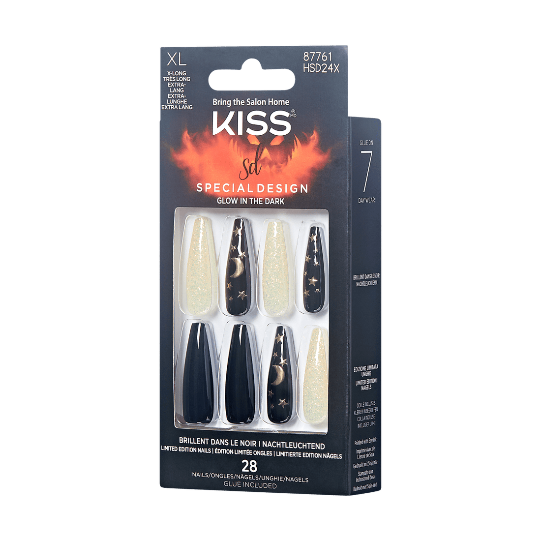 KISS Special Design, Press-On Nails, Still Alive, Black, Extra-Long Coffin, 28ct