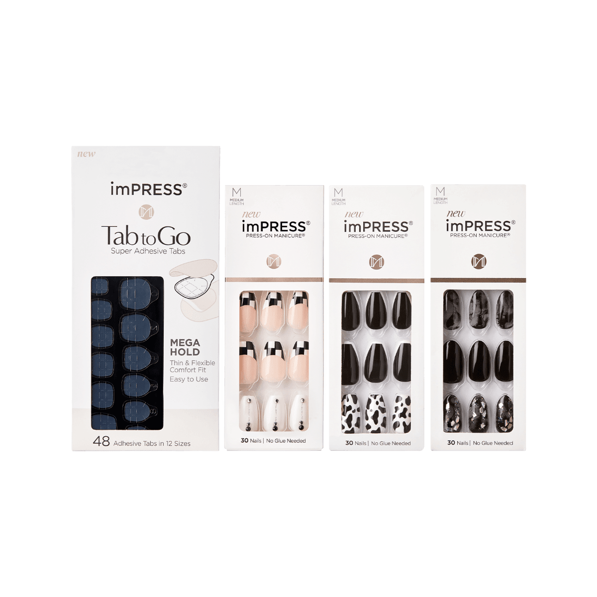 3 imPRESS Press-On Manicures & Tab to Go Set – Black & White Tie Affair