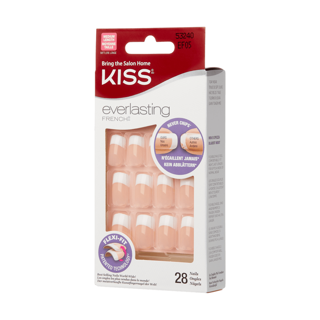 KISS Everlasting, Press-On Nails, Infinite, White, Med Squoval, 28ct