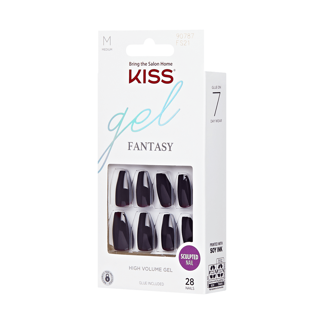 KISS Gel Sculpted, Press-On Nails, Late At Night, Purple, Med Coffin, 28ct
