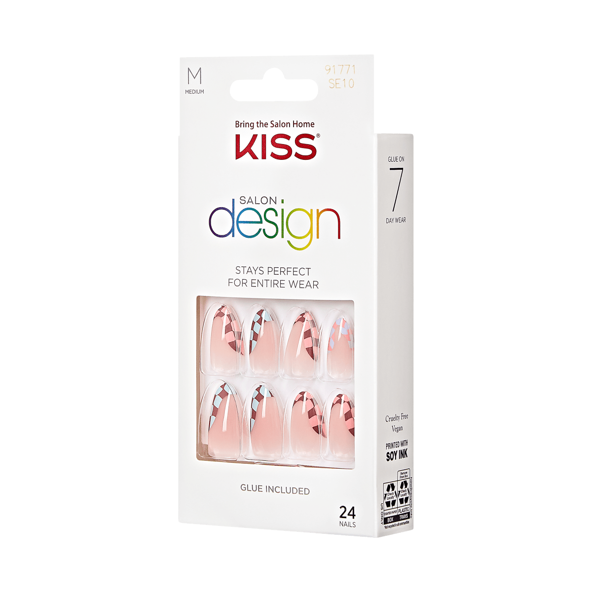 KISS Salon Design Press-On Nails, 'Made U Look', Brown-Red, Medium Almond, 27 Ct.