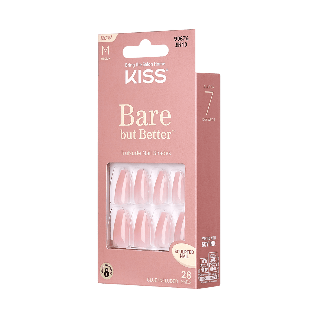 KISS Bare But Better, Press-On Nails, Bare Nude, Nude, Med Coffin, 28ct