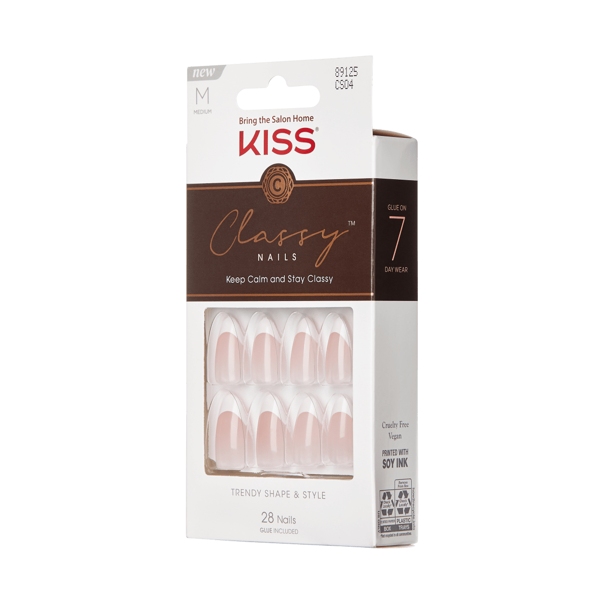 KISS Classy Nails, Press-On Nails, Dashing, White, Med Almond, 28ct