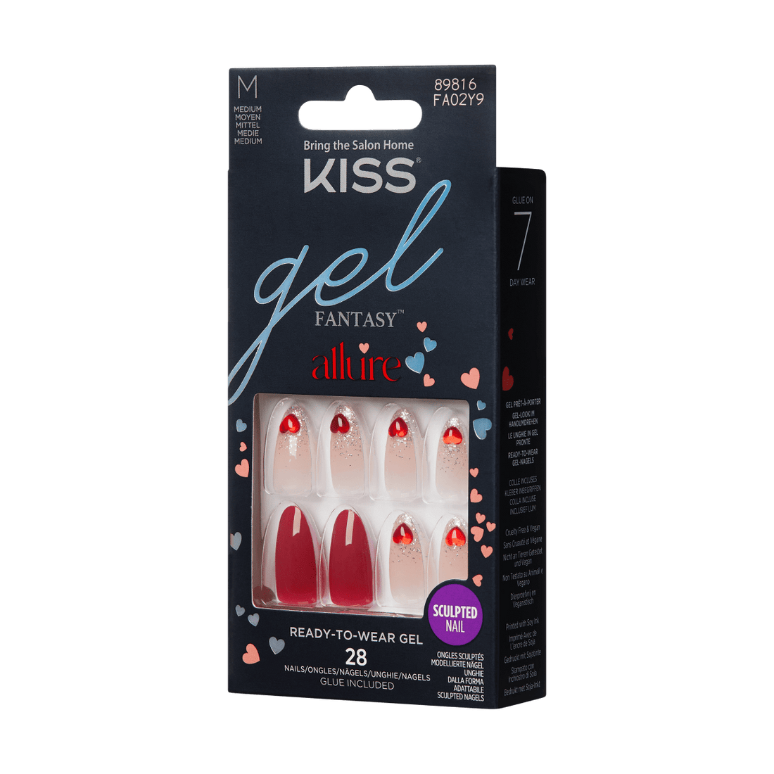 KISS Gel Fantasy, Press-On Nails, We Mist, Red, Med Almond, 28ct