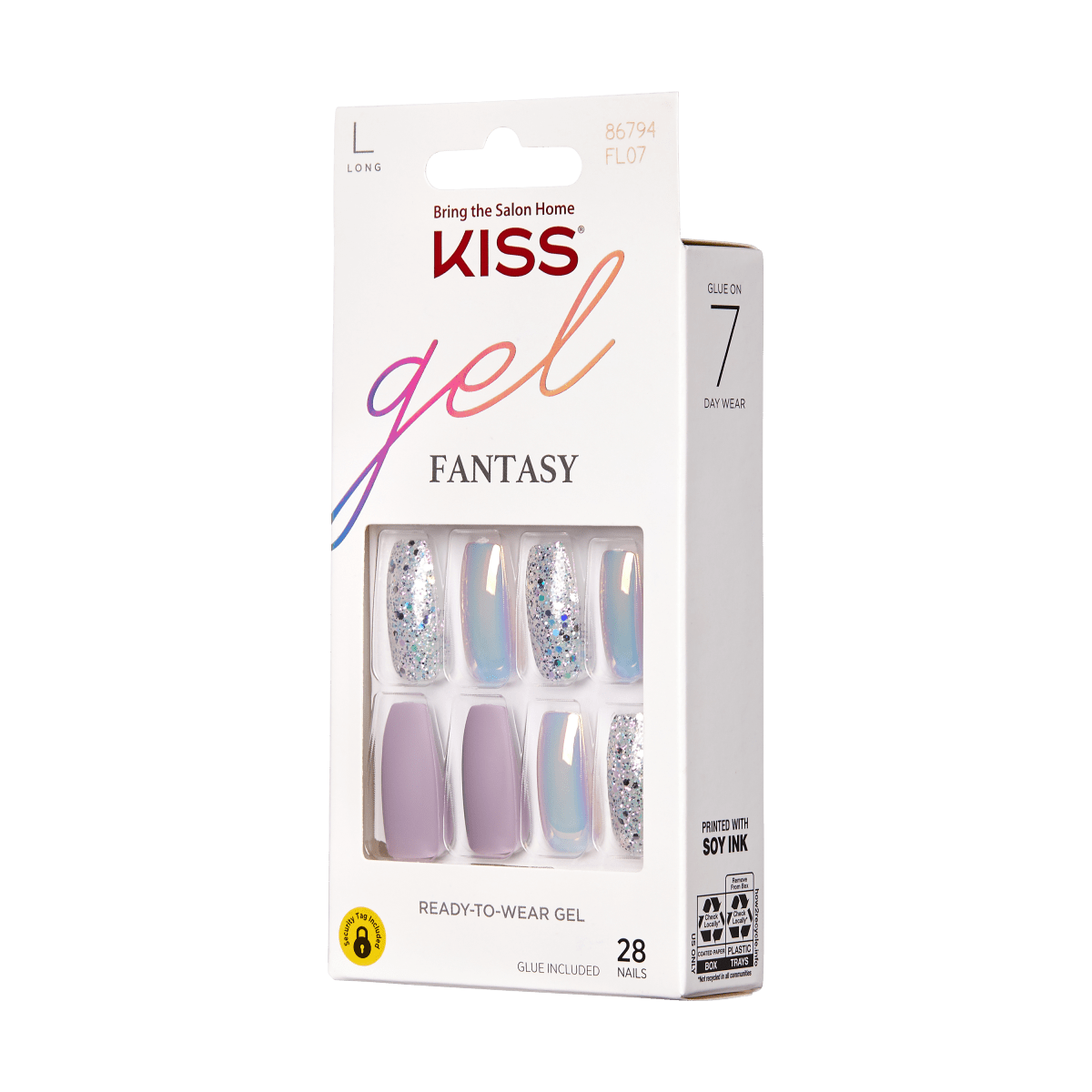 KISS Gel Fantasy Press-On Nails, Rainbow Rings, Lavender, Long Coffin, 31  Pieces – KISS USA
