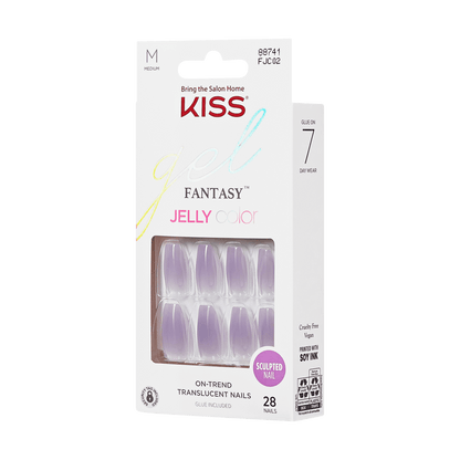 KISS Gel Fantasy, Press-On Nails, Quince Jelly, Purple, Med Coffin, 28ct