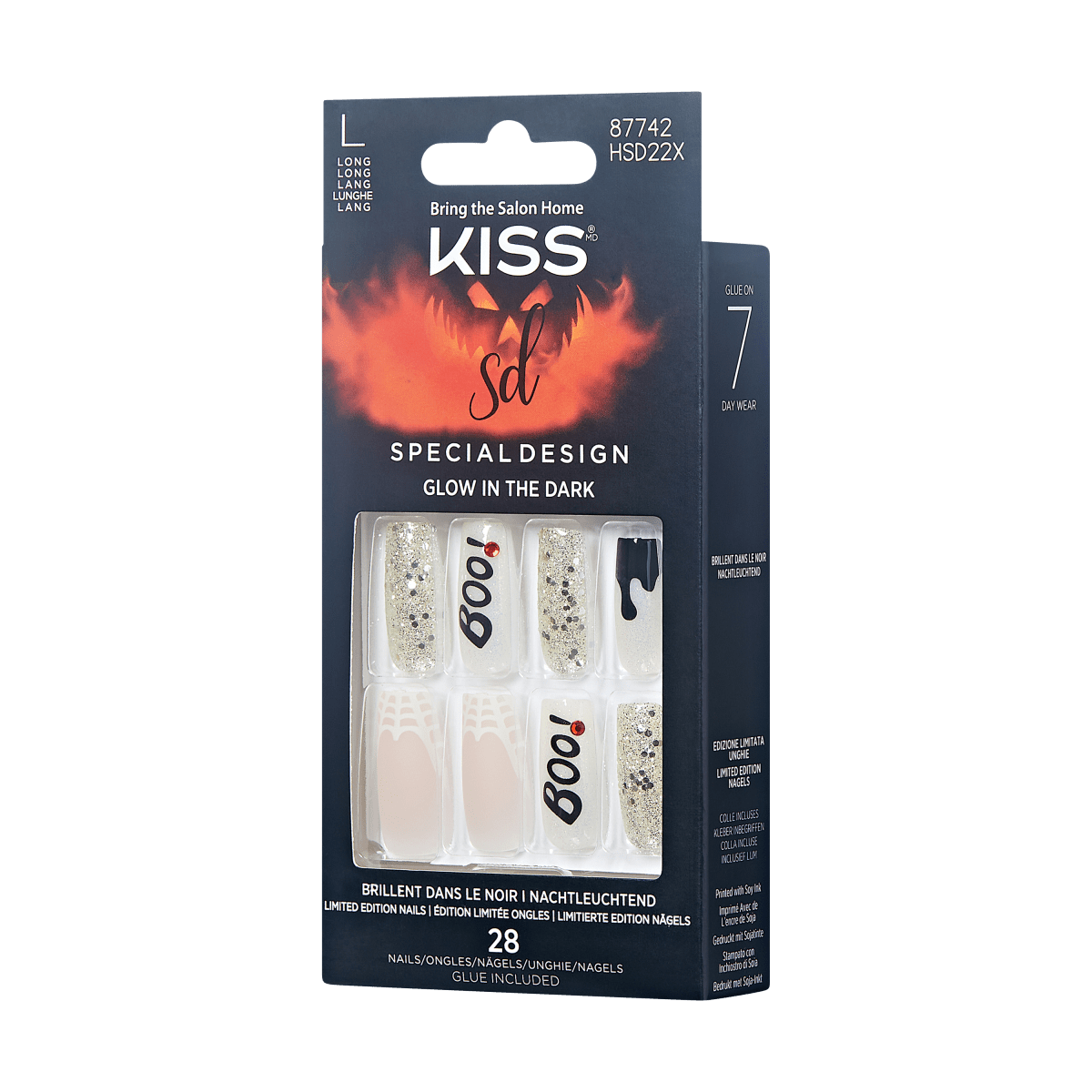 KISS Special Design, Press-On Nails, Party Till I Die, Multicolor, Long Square, 28ct