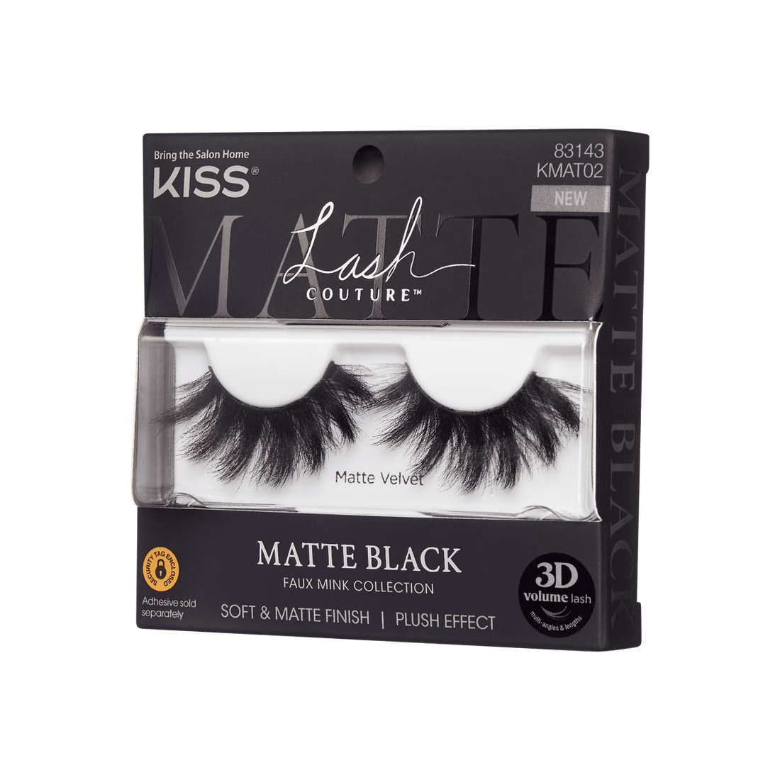 KISS Lash Couture Faux Mink 3D Matte, False Eyelashes, Matte Velvet, 16mm, 1 Pair