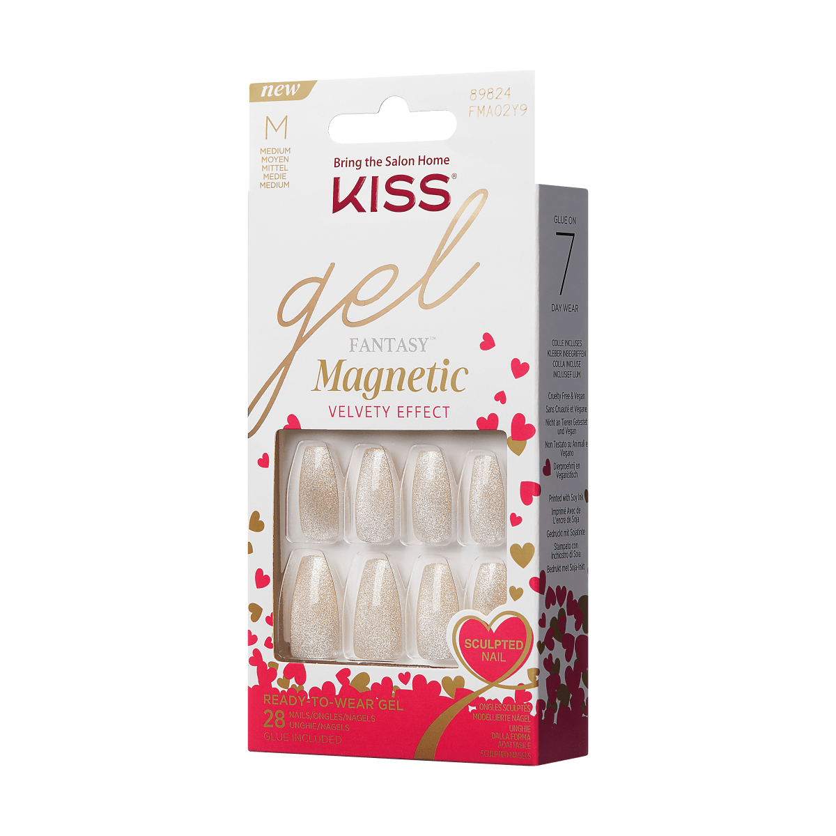 KISS Gel Fantasy, Press-On Nails, Gold Star, Gold, Med Coffin, 28ct