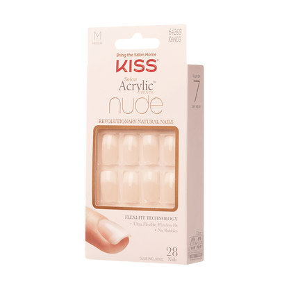KISS Salon Acrylic, Press-On Nails, Cashmere, Beige, Med Squoval, 28ct