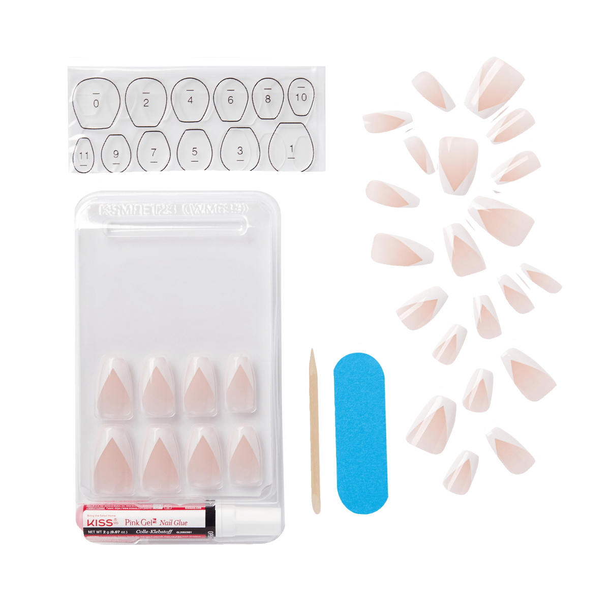 KISS Classy Nails, Press-On Nails, Silk Dress, White, Med Coffin, 28ct