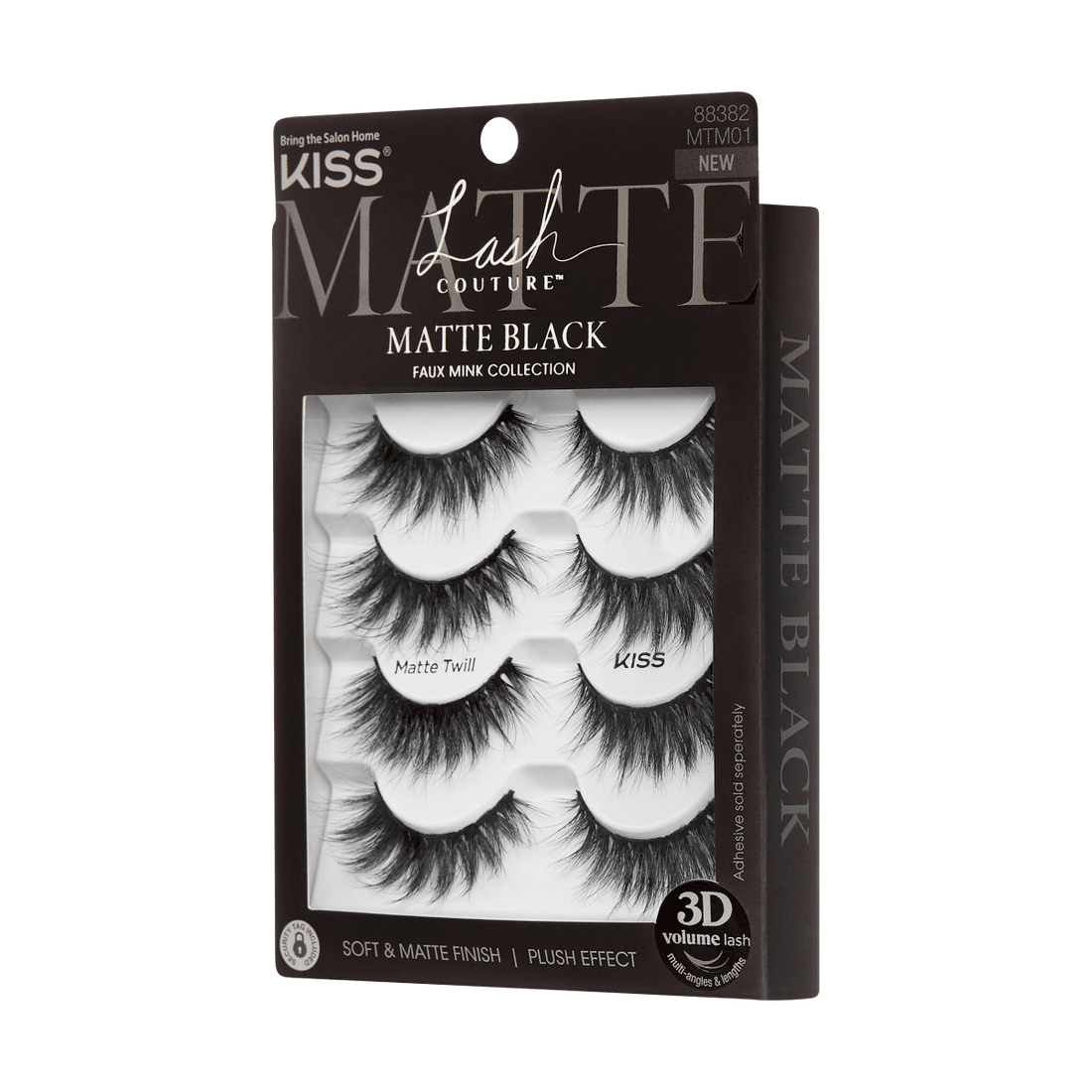 KISS Lash Couture 3D Matte, False Eyelashes, Matte Twill, 14mm, 4 Pairs