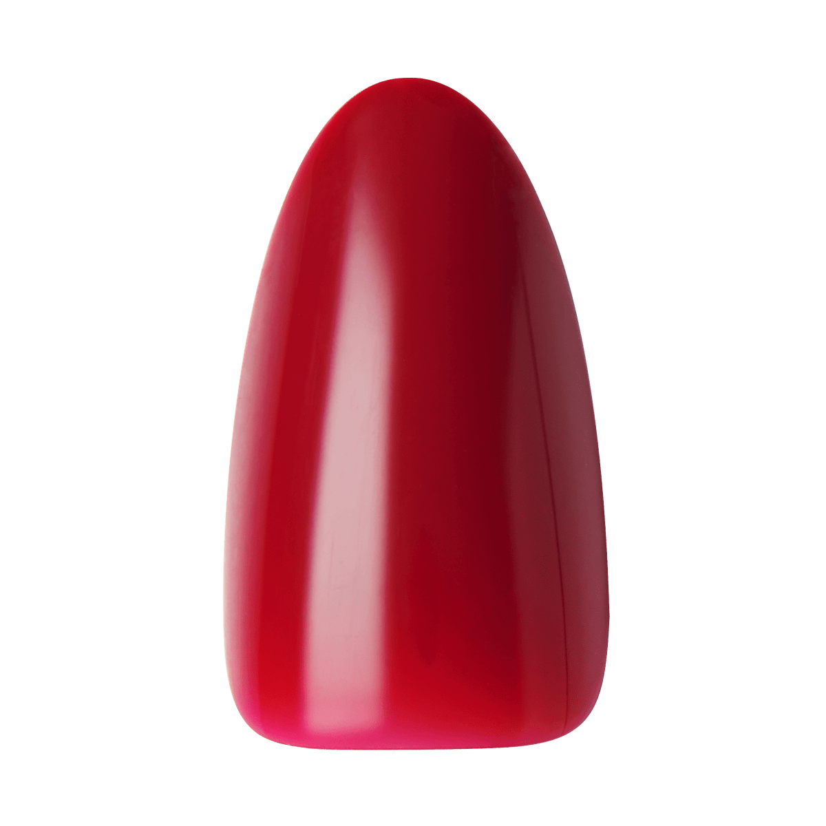 Glossy, red artificial nail tip with a smooth, rounded shape from KISS Gel Fantasy Allure Nails in the shade We Mist.