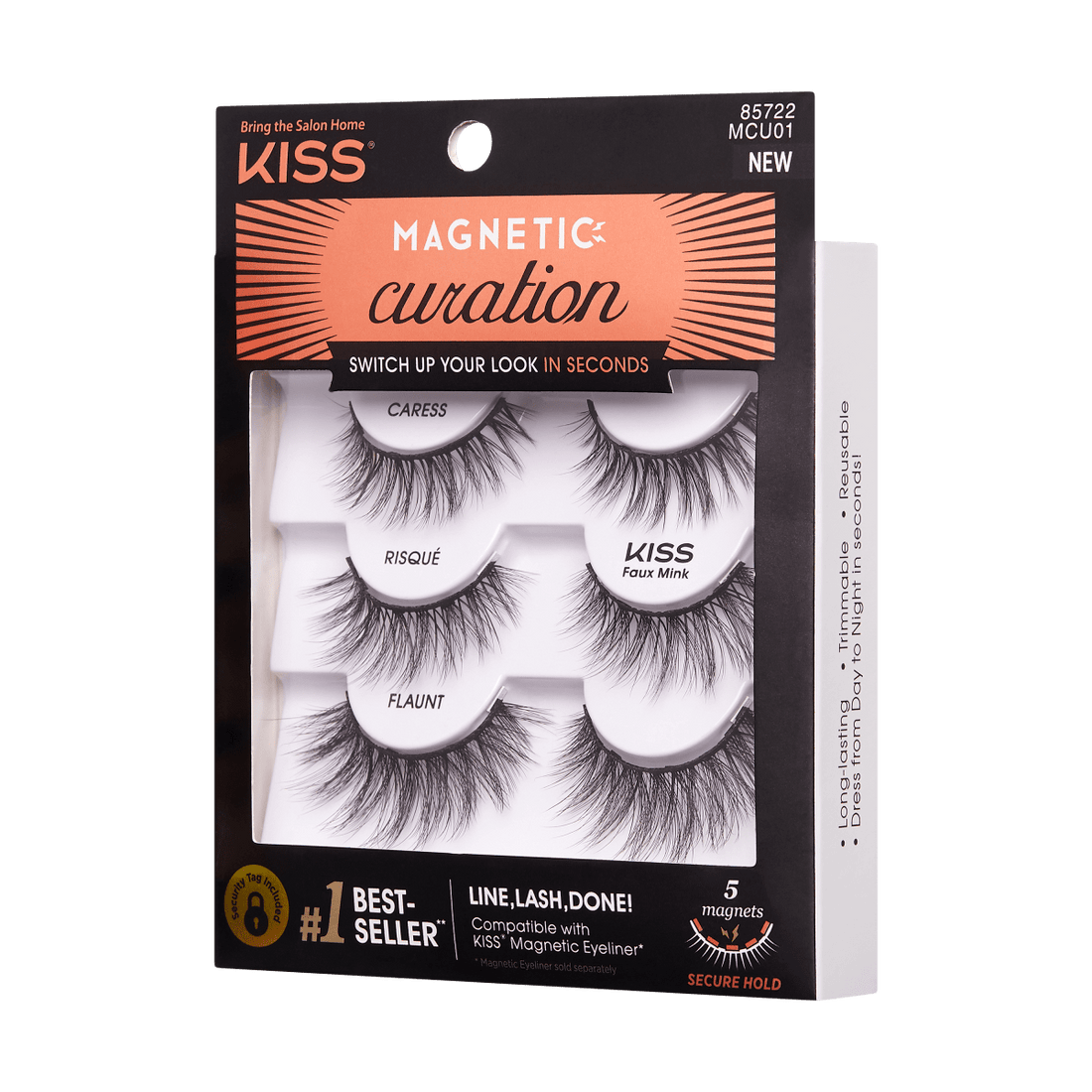 A pack of magnetic lashes. The KISS Magnetic Curation Kit includes 3 lash styles.