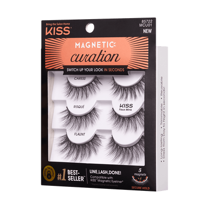 A pack of magnetic lashes. The KISS Magnetic Curation Kit includes 3 lash styles.