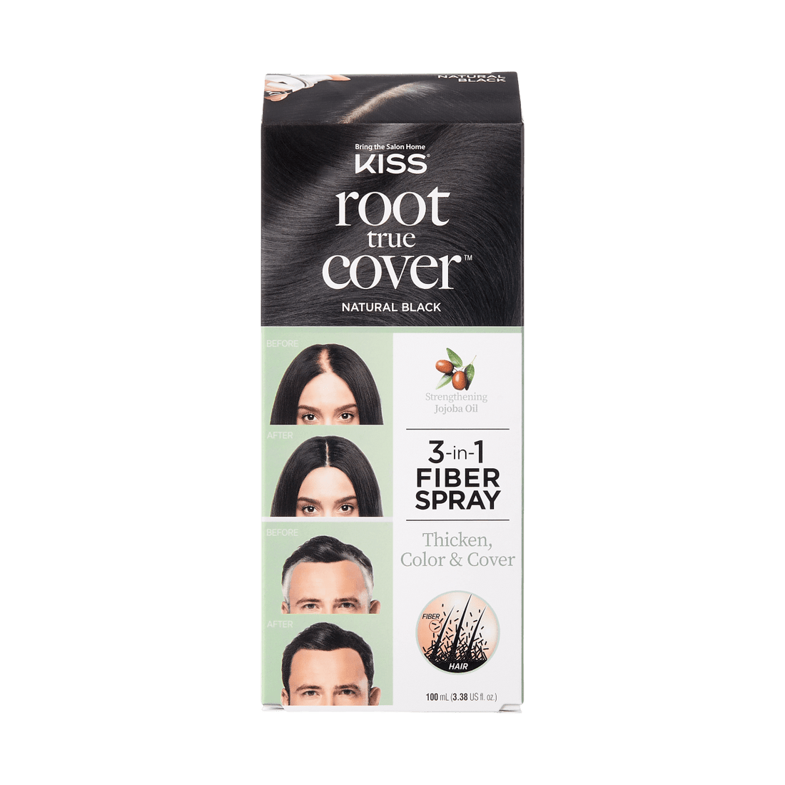 KISS Colors &amp; Care Root True Cover Hair Thickening Fiber Spray - Natural Black